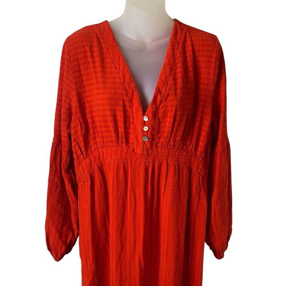 Anthropologie Amadi Alisha Linen Maxi Dress XL Long Sleeves Textured Holiday Red - Picture 8 of 16